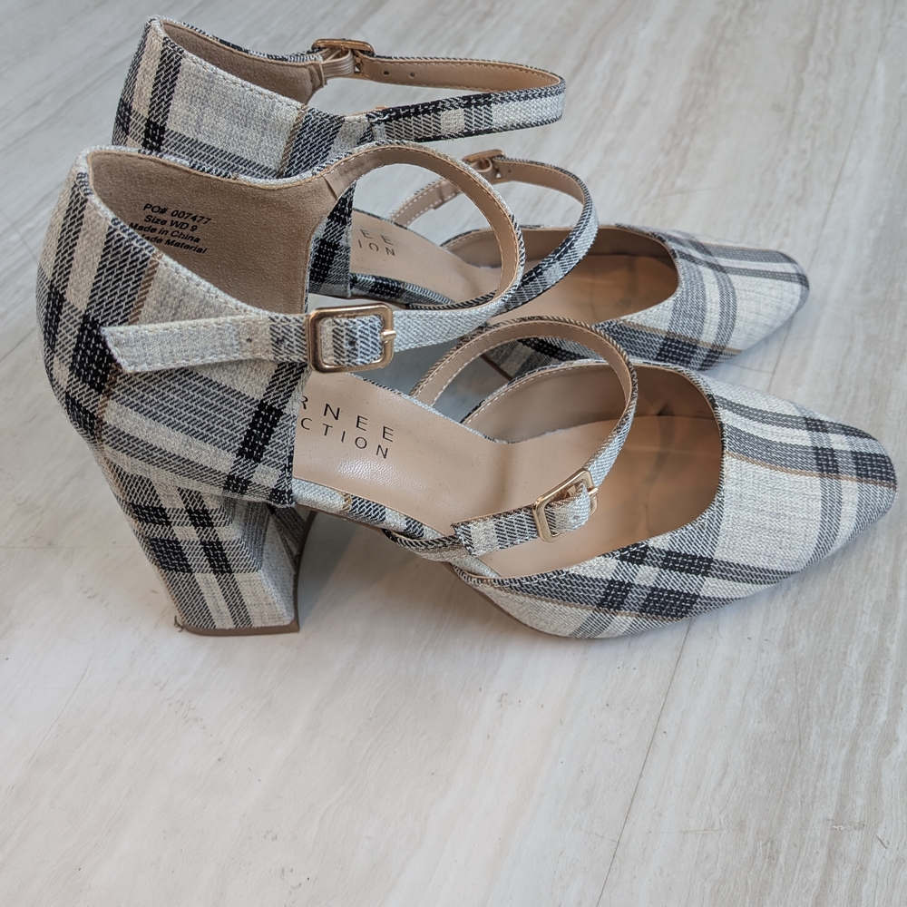 Journee Collection Black & White Plaid Mary Jane Block Heels